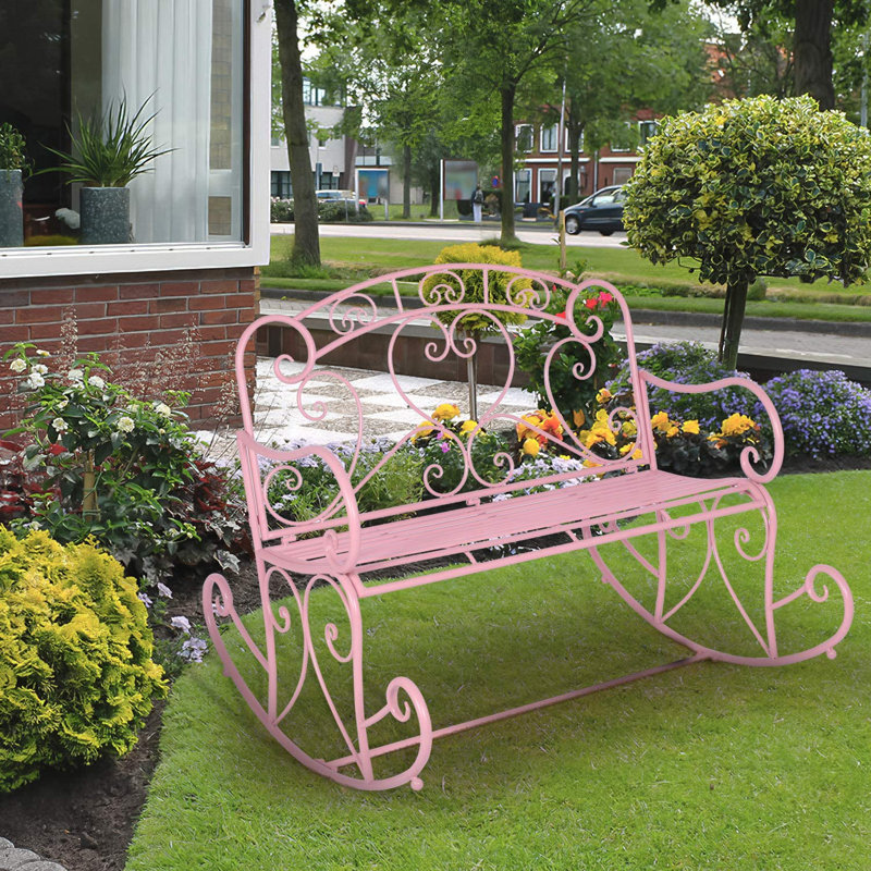 Red Barrel Studio® 41" Patio Rocking Chair, Cast Iron Metal Frame